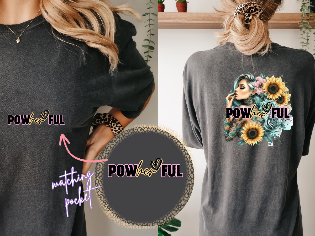 Powherful Green DTF Transfer- Front & Back Design