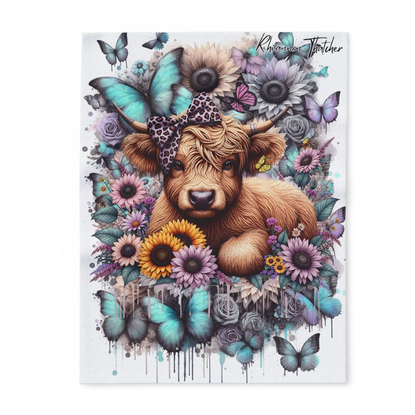 Floral Cow Arctic Fleece Throw Blanket - Cozy Decor for Farmhouse Lovers