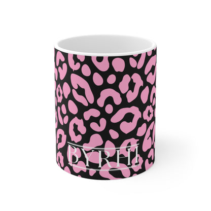 Pink Leopard Print Ceramic Coffee Mug —  11oz