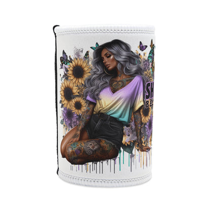 Pastel She Is Stronger Than The Storm Stubby Cooler - Stylish Drink Insulator with Butterfly Designs