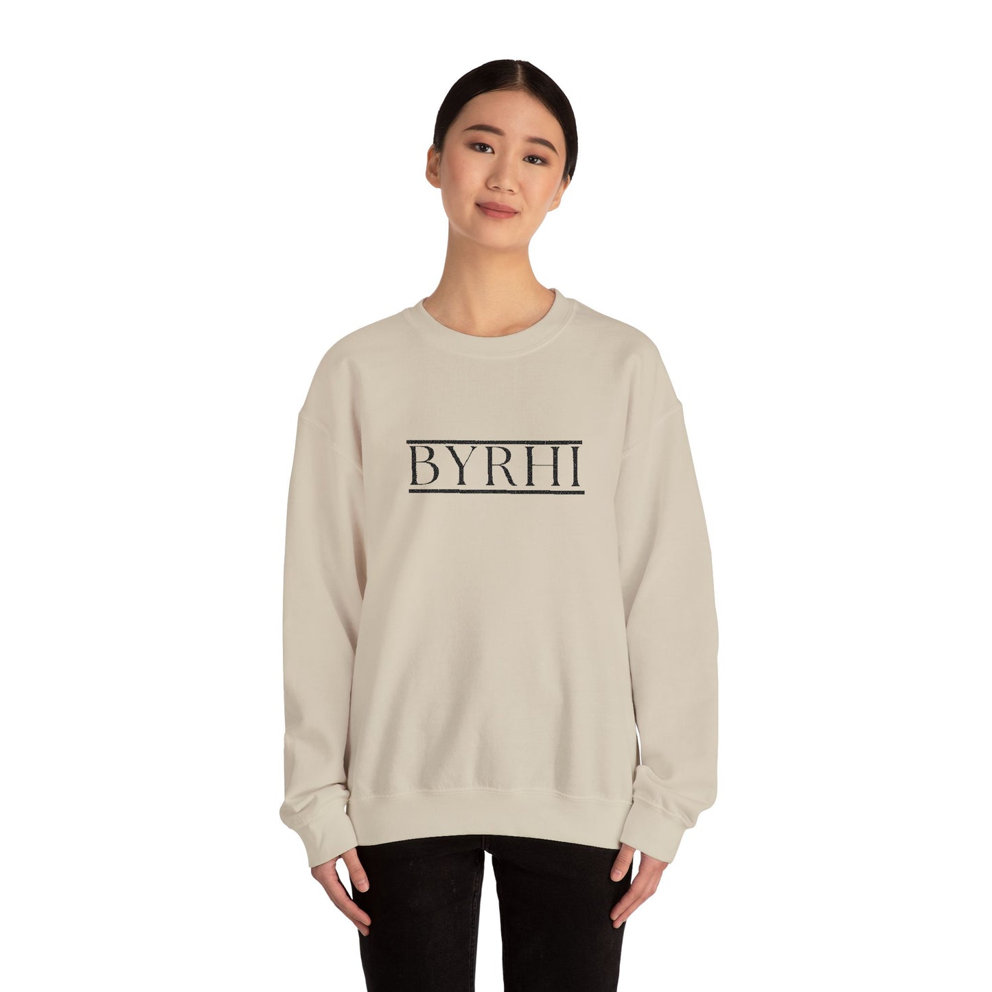 Cozy Unisex Crewneck Sweatshirt with BYRHI Design | Perfect Gift for Friends, Casual Wear, Everyday Comfort, Fall Layering, Holiday Apparel