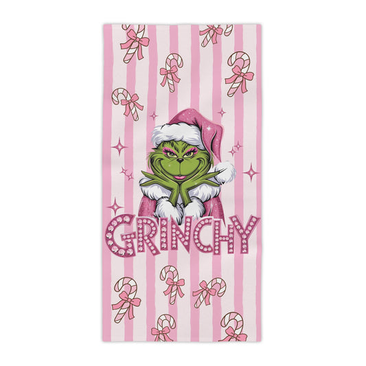 Pink Grinch Holiday Beach Towel