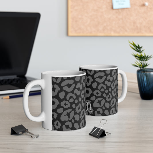 Black Leopard Print Ceramic Coffee Mug —  11oz