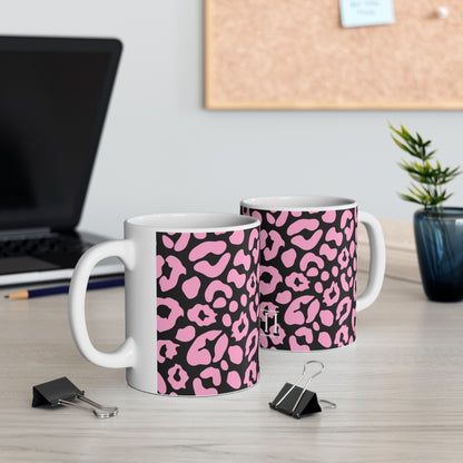 Pink Leopard Print Ceramic Coffee Mug —  11oz