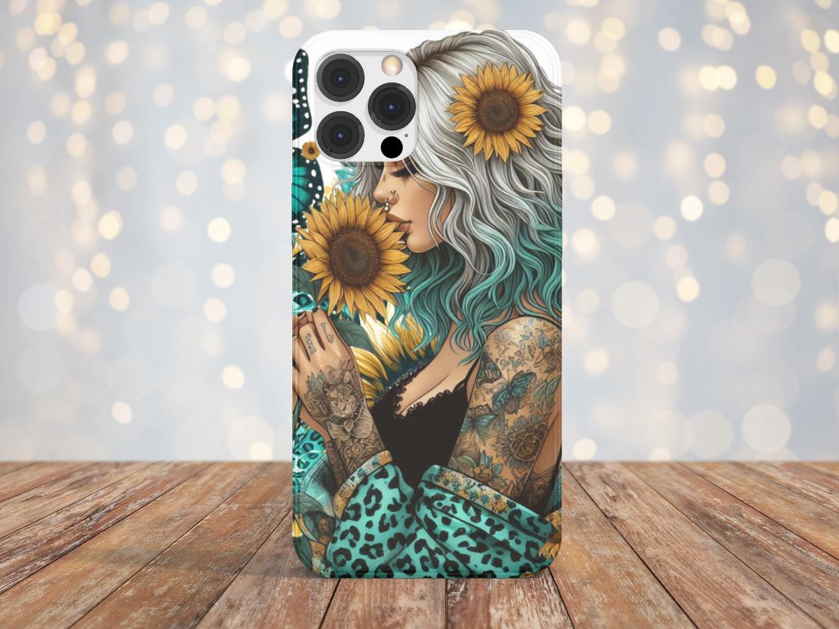 Girl Smelling Yellow Sunflower - Phone Case