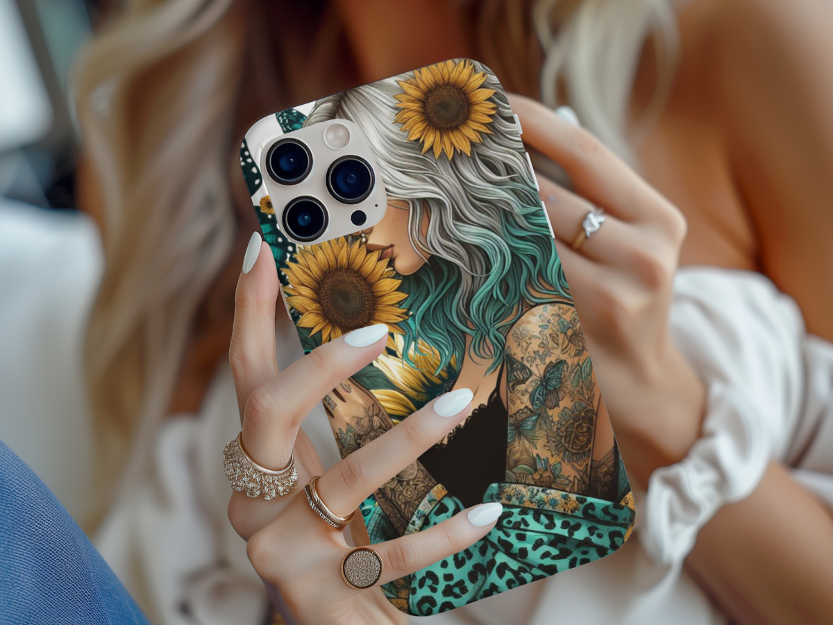 Girl Smelling Yellow Sunflower - Phone Case