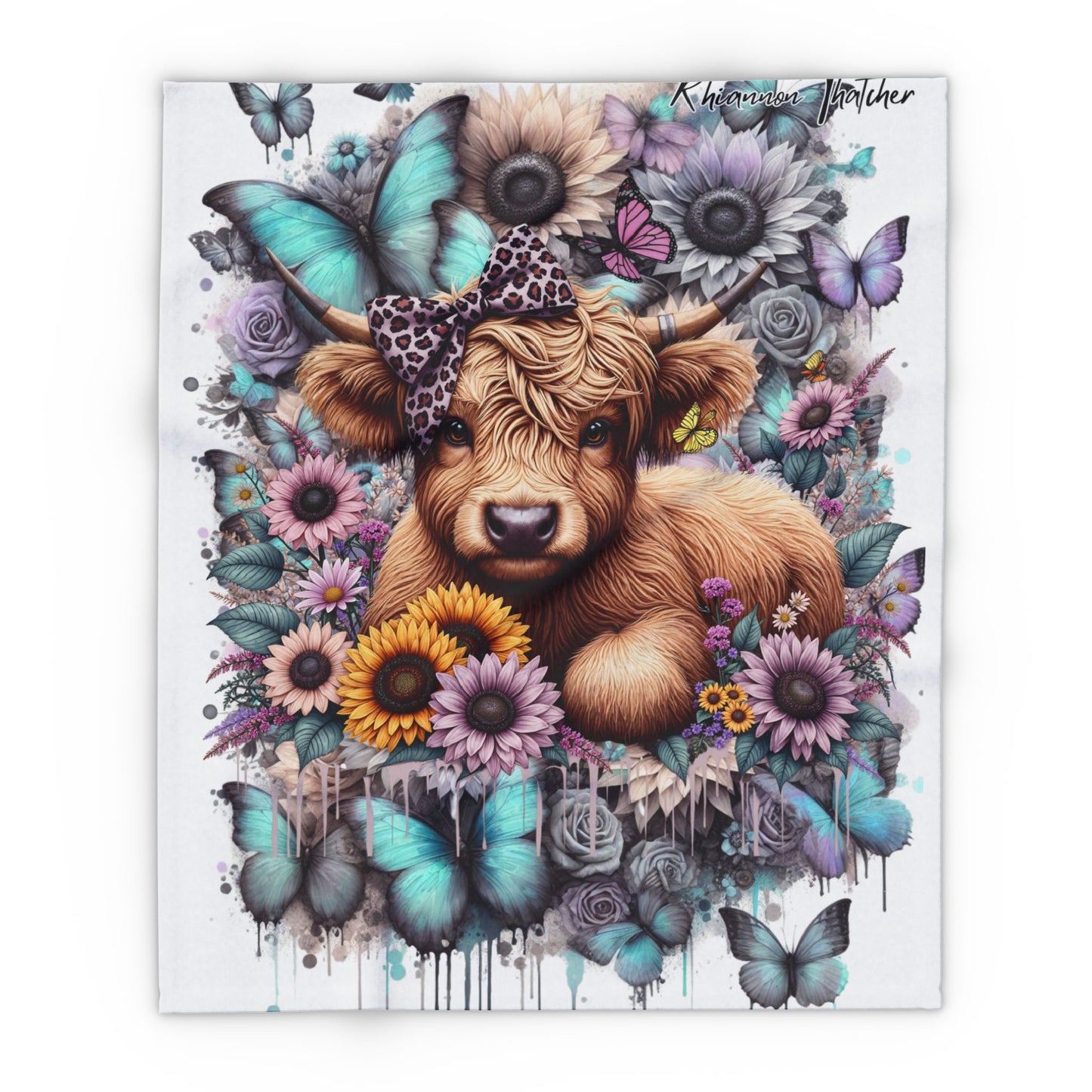 Floral Cow Arctic Fleece Throw Blanket - Cozy Decor for Farmhouse Lovers