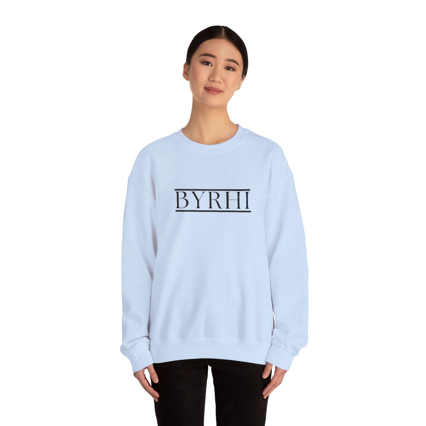Cozy Unisex Crewneck Sweatshirt with BYRHI Design | Perfect Gift for Friends, Casual Wear, Everyday Comfort, Fall Layering, Holiday Apparel