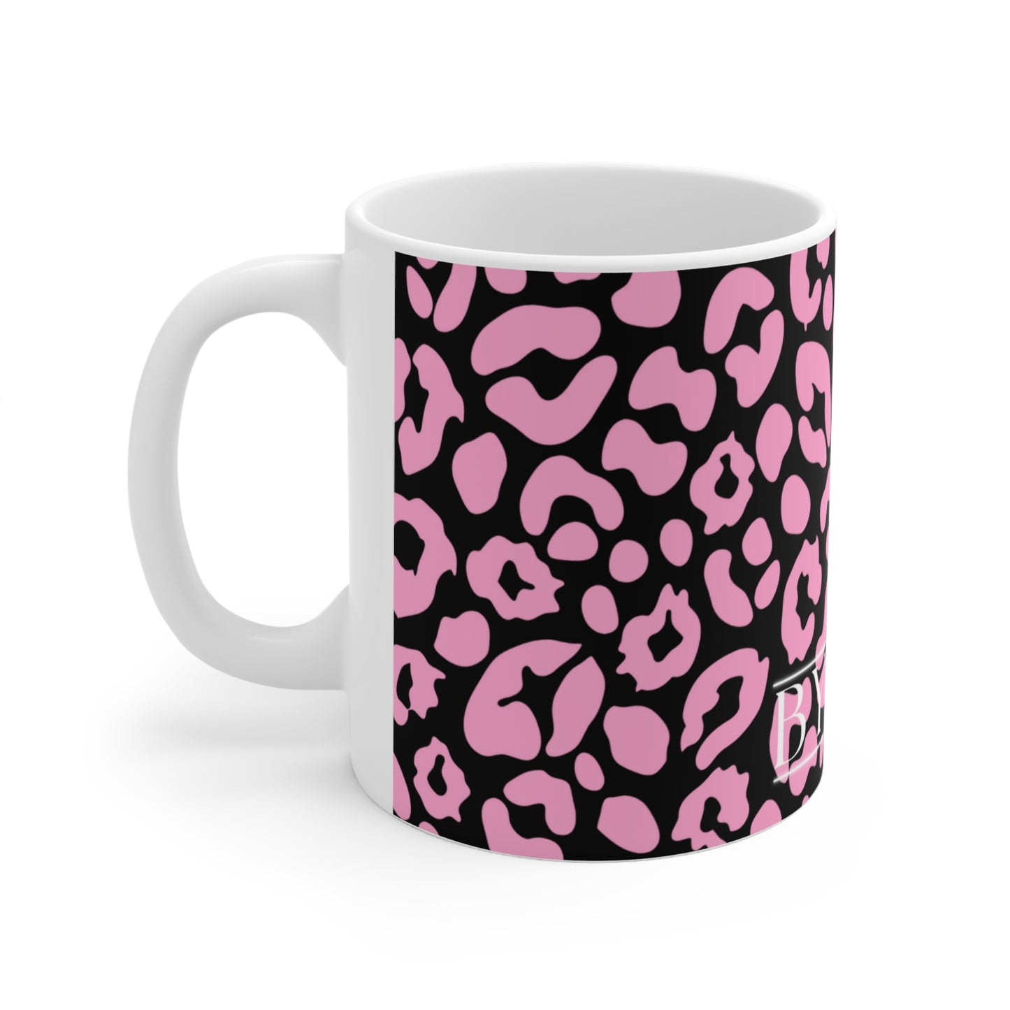 Pink Leopard Print Ceramic Coffee Mug —  11oz