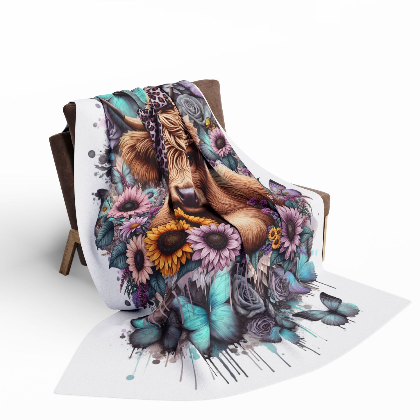 Floral Cow Arctic Fleece Throw Blanket - Cozy Decor for Farmhouse Lovers