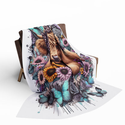 Floral Cow Arctic Fleece Throw Blanket - Cozy Decor for Farmhouse Lovers