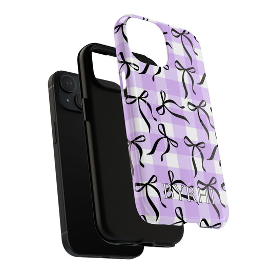 Purple Check With Bows Print Tough Phone Case | Stylish & Durable Protection