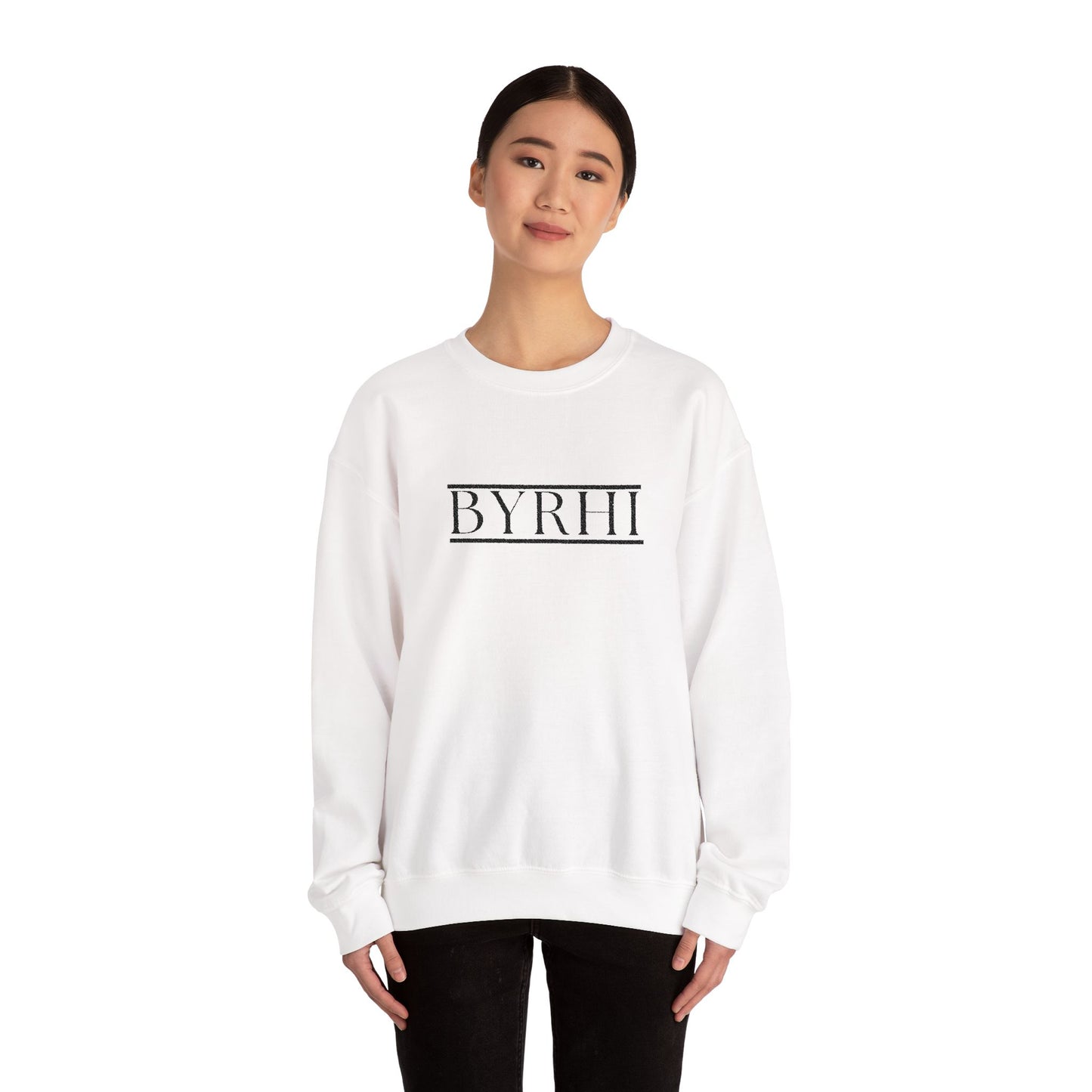 EMBROIDED Cozy Unisex Crewneck Sweatshirt with BYRHI Design | Perfect Gift for Friends, Casual Wear, Everyday Comfort, Fall Layering, Holiday Apparel