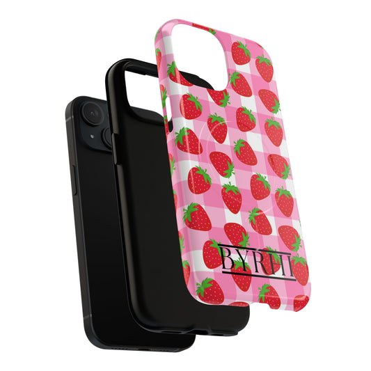 Strawberry Check Print Tough Phone Case | Stylish & Durable Protection