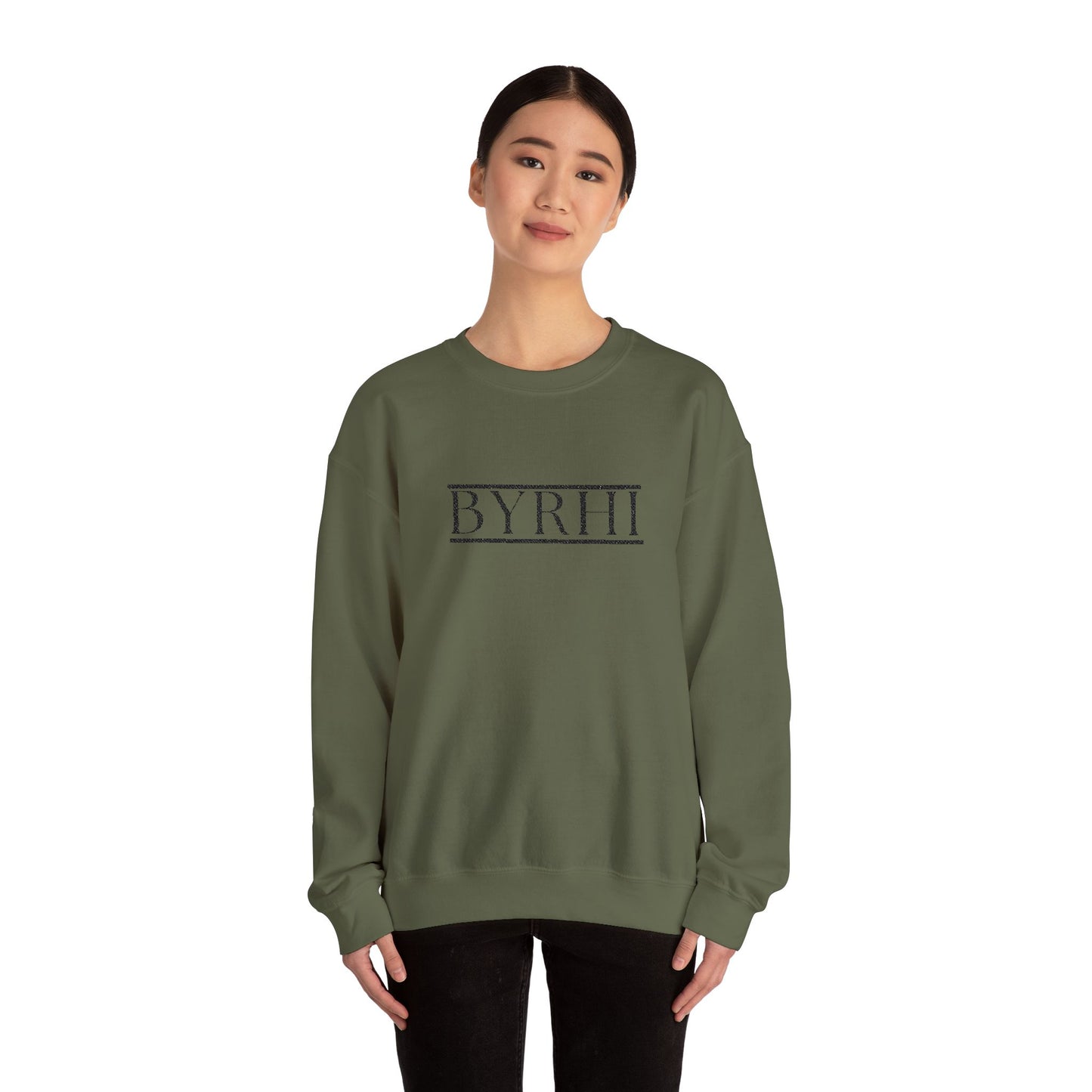 Cozy Unisex Crewneck Sweatshirt with BYRHI Design | Perfect Gift for Friends, Casual Wear, Everyday Comfort, Fall Layering, Holiday Apparel
