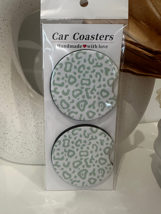 Car Coasters- Teal Leopard Print