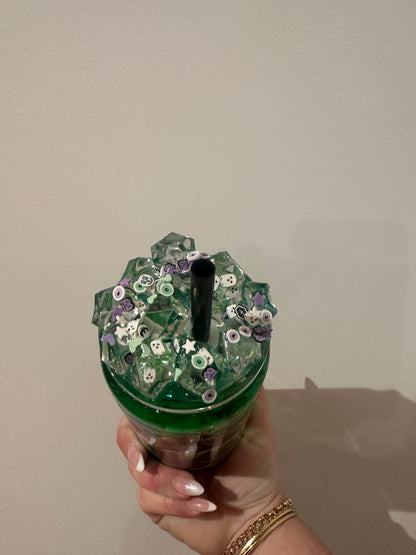 Wicked Glass Snow Globe Tumbler With Clay pieces READY MADE CUP