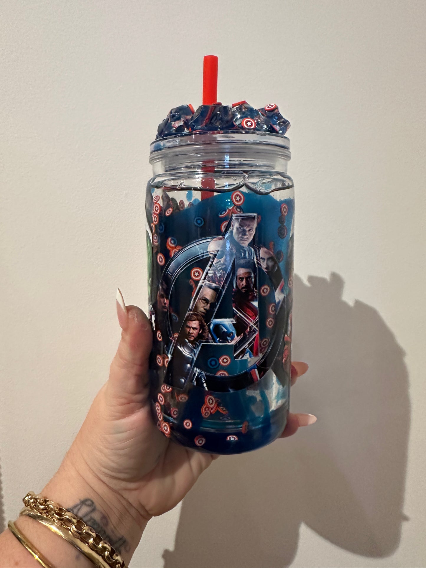 Acrylic Snowglobe Tumbler with clay pieces READY MADE CUP