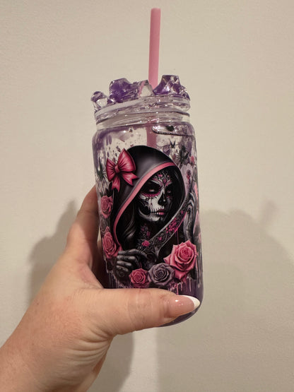Halloween Purple Drip Snowglobe Tumbler with clay pieces