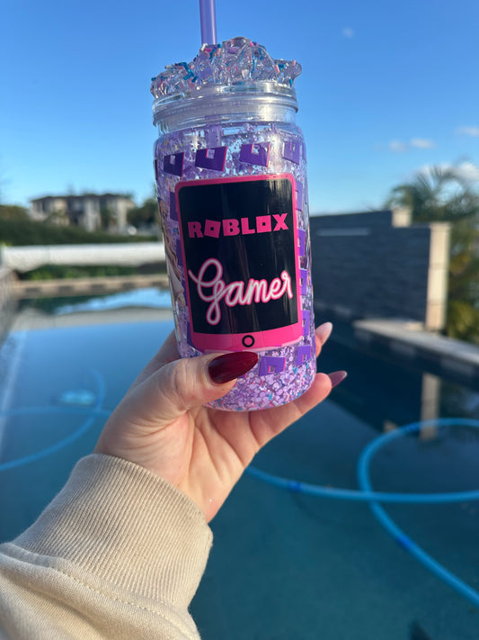 Roblox Glitter and clay pieces Snowglobe Tumbler