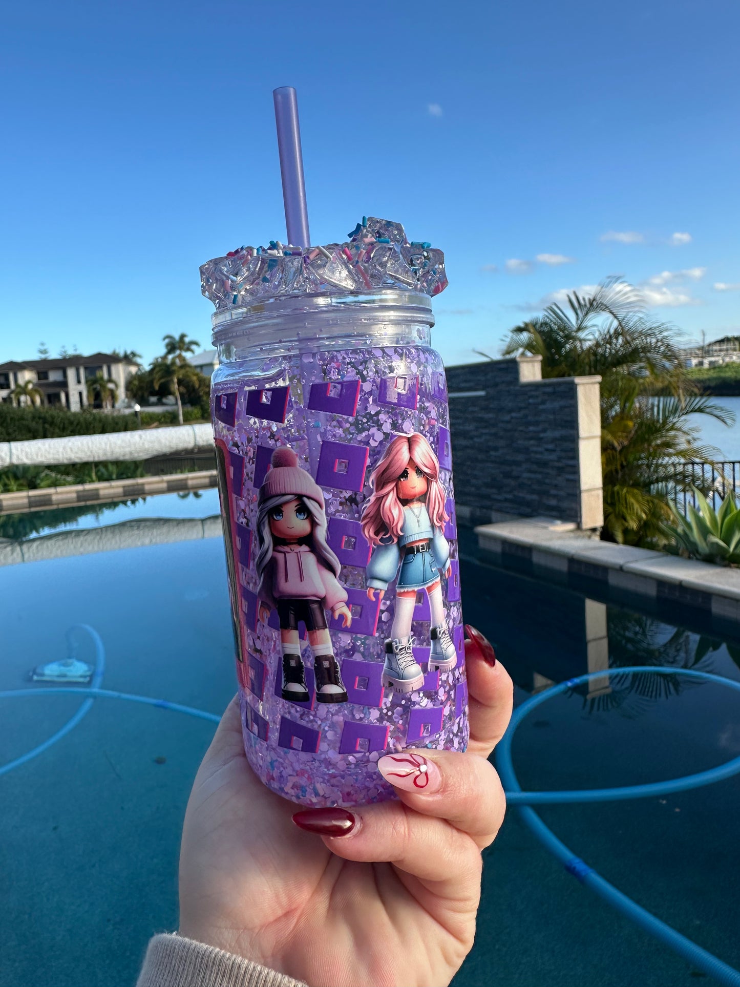 Roblox Glitter and clay pieces Snowglobe Tumbler