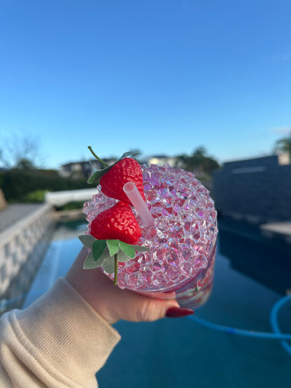 Strawberry Glitter Drip 24oz Snowglobe Tumbler