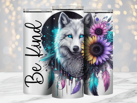 Be Kind, Wolf with Dream Catcher - 20oz Tumbler