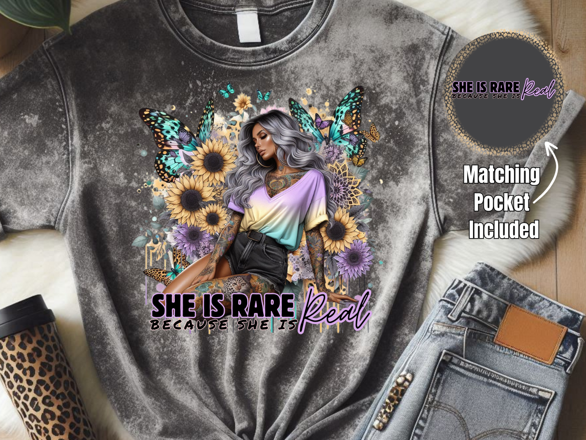 She Is Rare Because She Is Real Pastel- DTF Print- Comes With Pocket