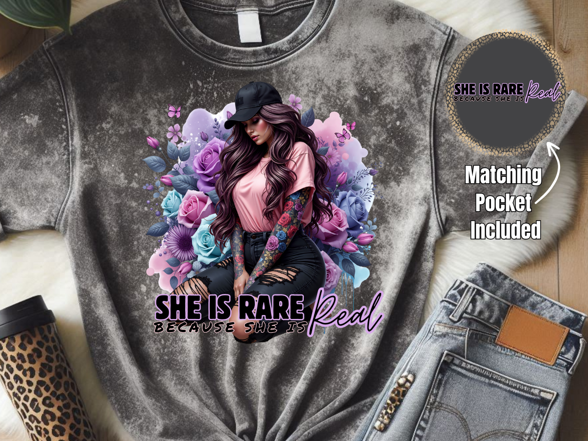 Plus Size She Is Rare Because She Is Real - DTF Print- Comes With Pocket