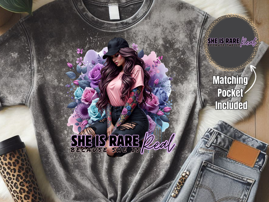 Plus Size She Is Rare Because She Is Real - DTF Print- Comes With Pocket